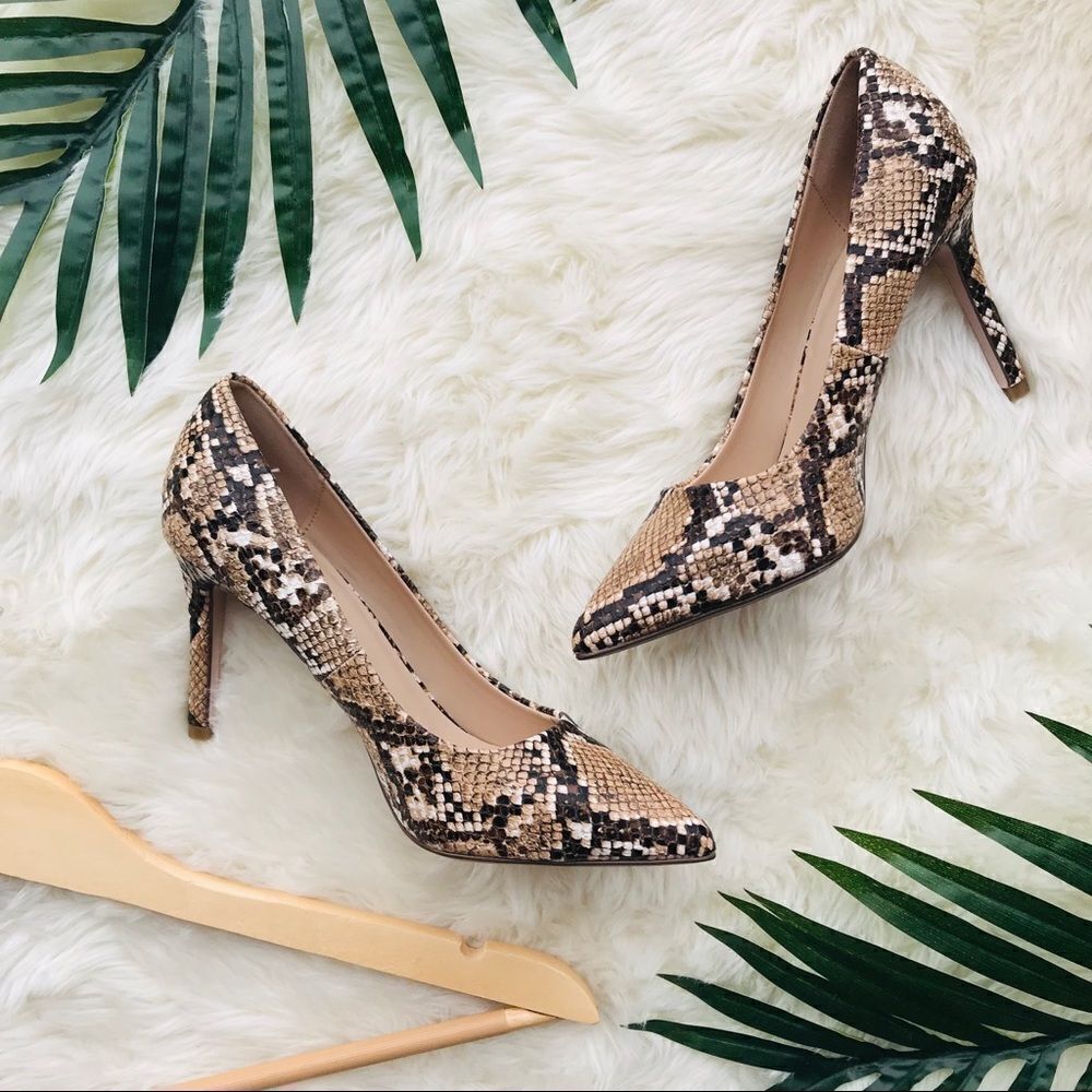 find. Pointed Toe Brown Snakeskin Heels
